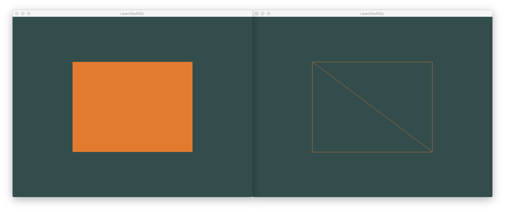 A rectangle drawn using indexed rendering in OpenGL